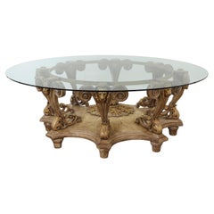 Colossal Italian Carved
Giltwood Center Table with Glass Top, 1950s