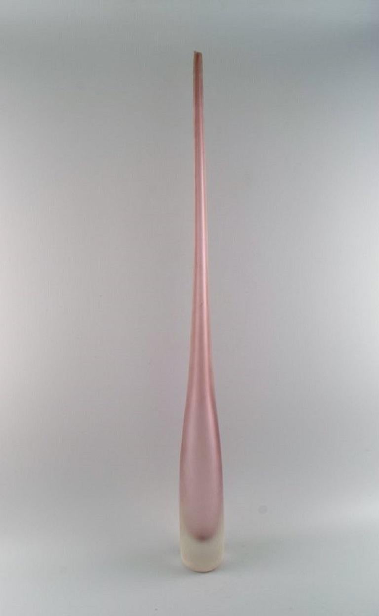 Italian Colossal Murano Vase in Pink and Frosted Mouth Blown Art Glass For Sale