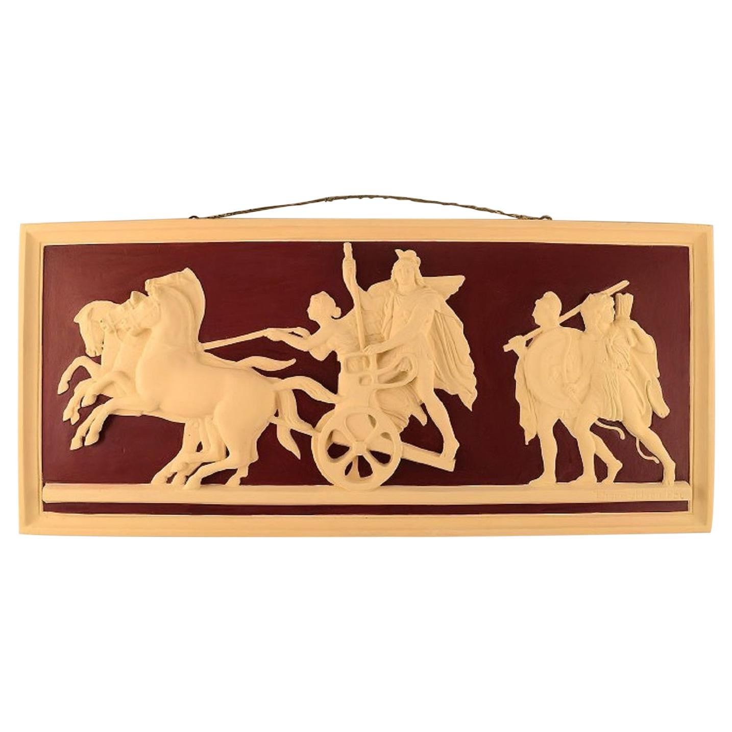 Colossal Plaster Wall Plaque with Motif by Thorvaldsen, Chariot with Four Horses