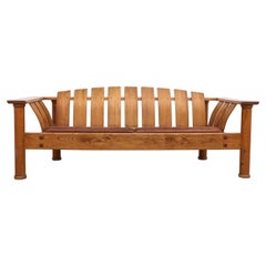Vintage Stefan During "Colosseum" Sofa w/ Slatted Curved Back & Brown Leather Bench Seat