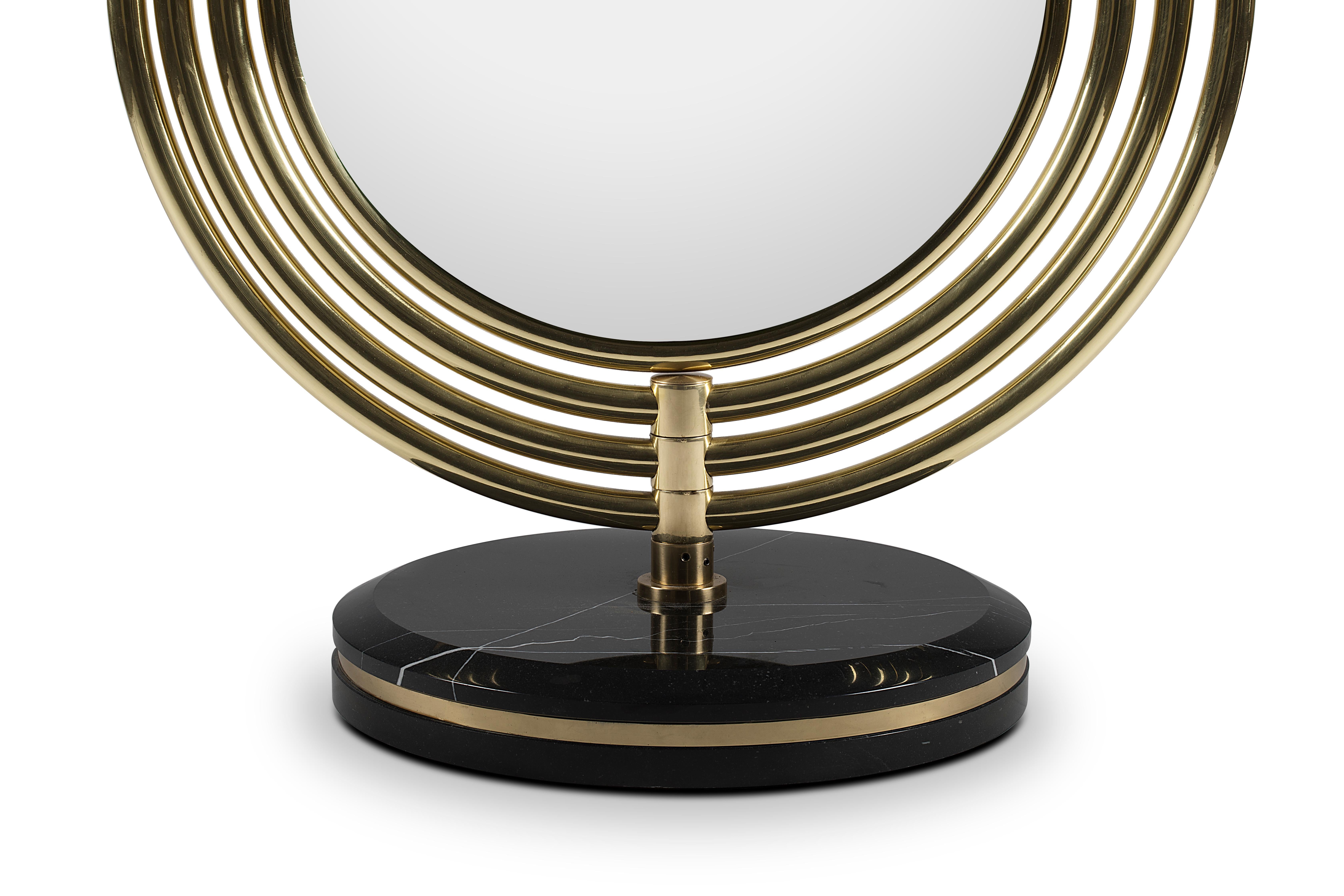 Colosseum Floor Mirror with Nero Marquina Marble Base For Sale at