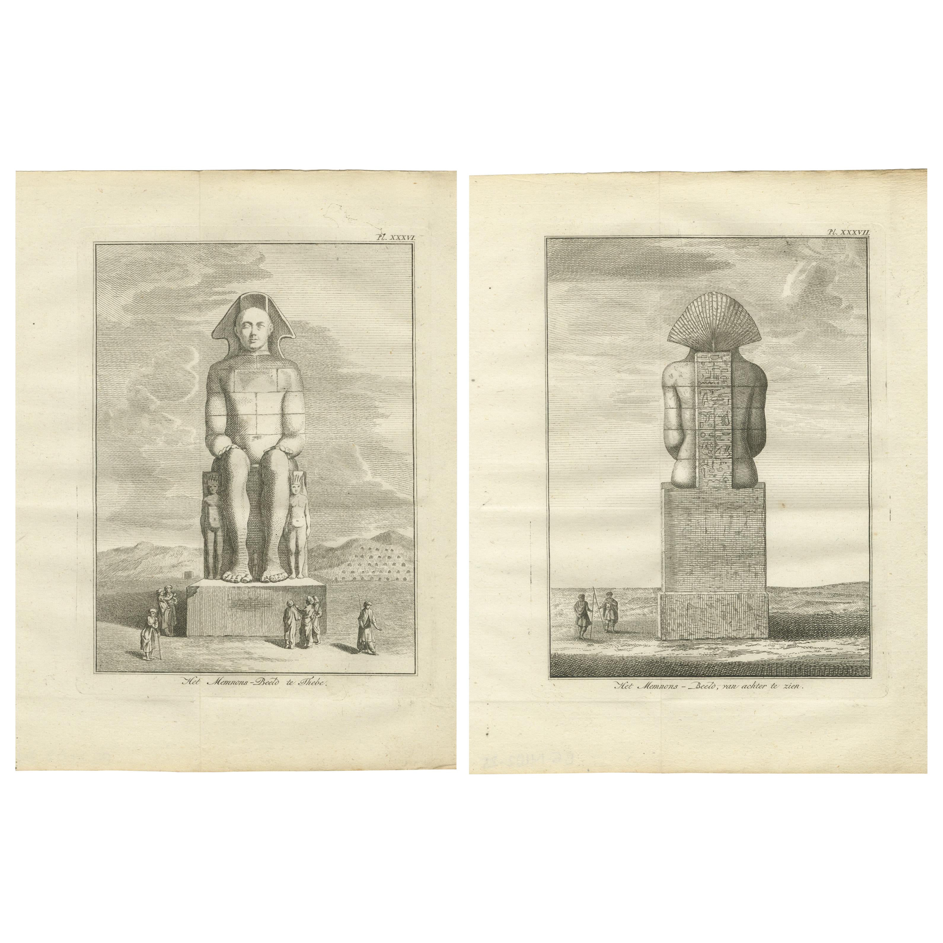 Koloss von Memnon in Theben, Ägypten - Antike Vorder- und Rückansicht, um 1776