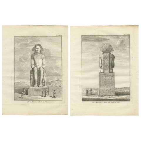 Colossus of Memnon at Thebes, Egypt – Antique Front and Rear Views, c.1776