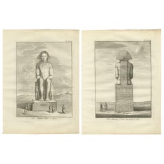 Coloso de Memnon en Tebas, Egipto - Vistas antigua frontal y posterior, c.1776