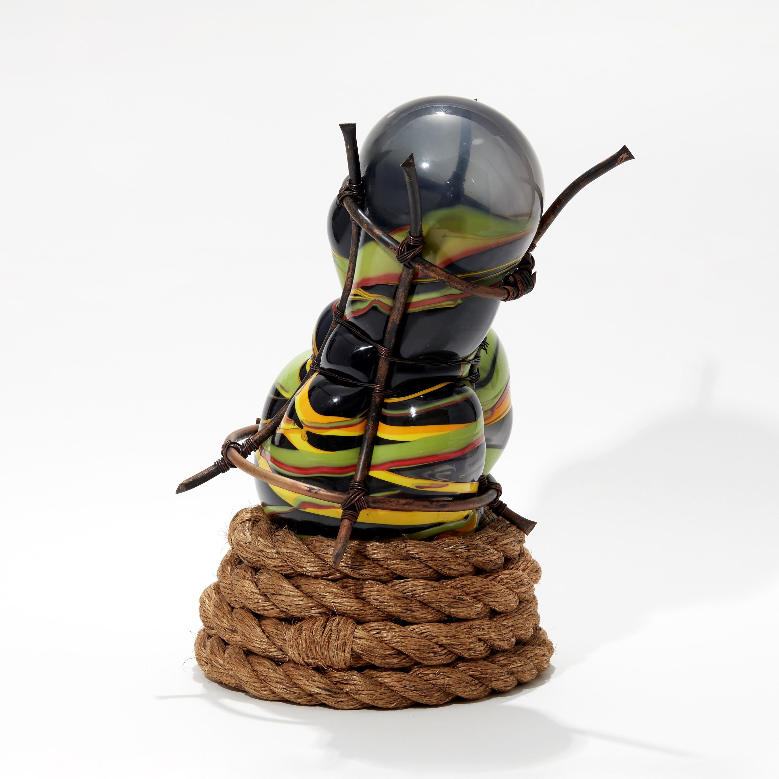 Organic Modern Colour-Blind 1, green, yellow & black glass mixed media sculpture by Chris Day For Sale