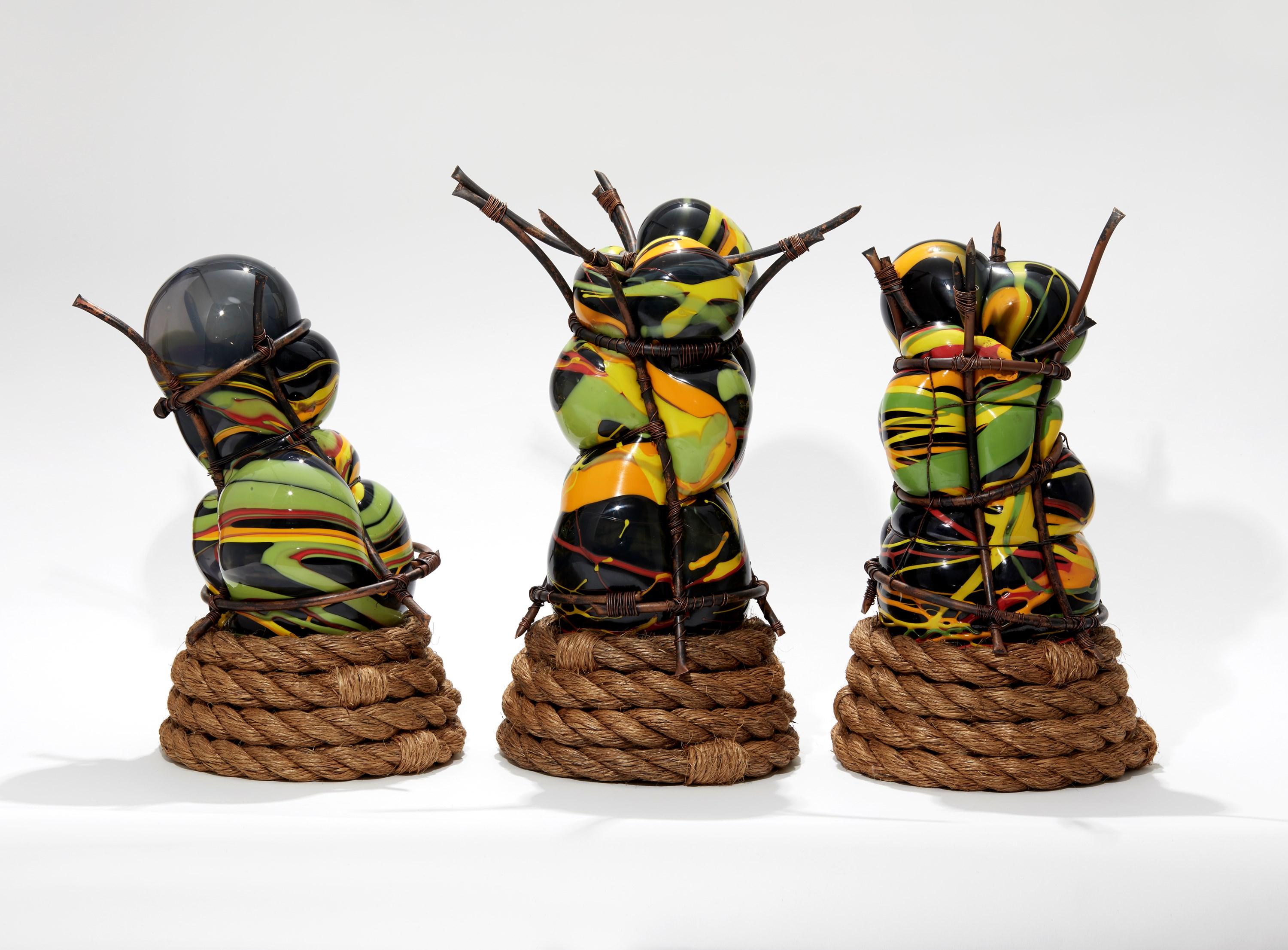 Colour-Blind 1, green, yellow & black glass mixed media sculpture by Chris Day For Sale 1