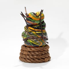 Colour-Blind 2, black, green & yellow glass & mixed media sculpture by Chris Day