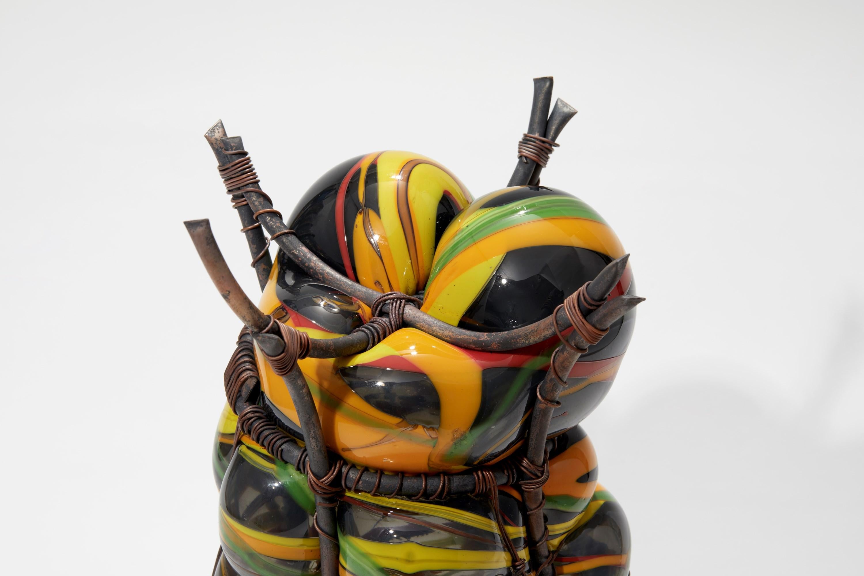 Colour-Blind 2, black, green & yellow glass & mixed media sculpture by Chris Day In New Condition For Sale In London, GB