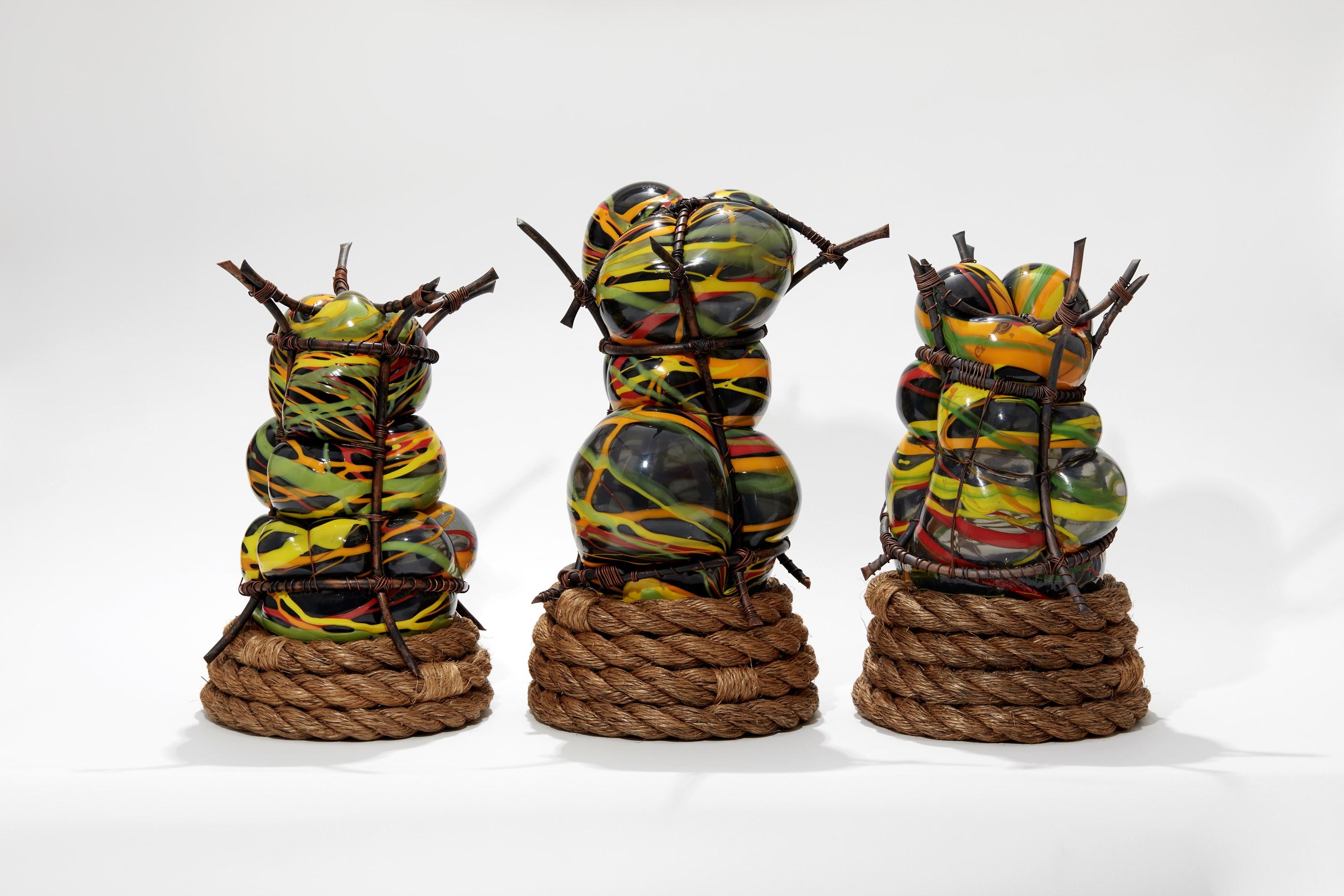 Contemporary Colour-Blind 2, black, green & yellow glass & mixed media sculpture by Chris Day For Sale