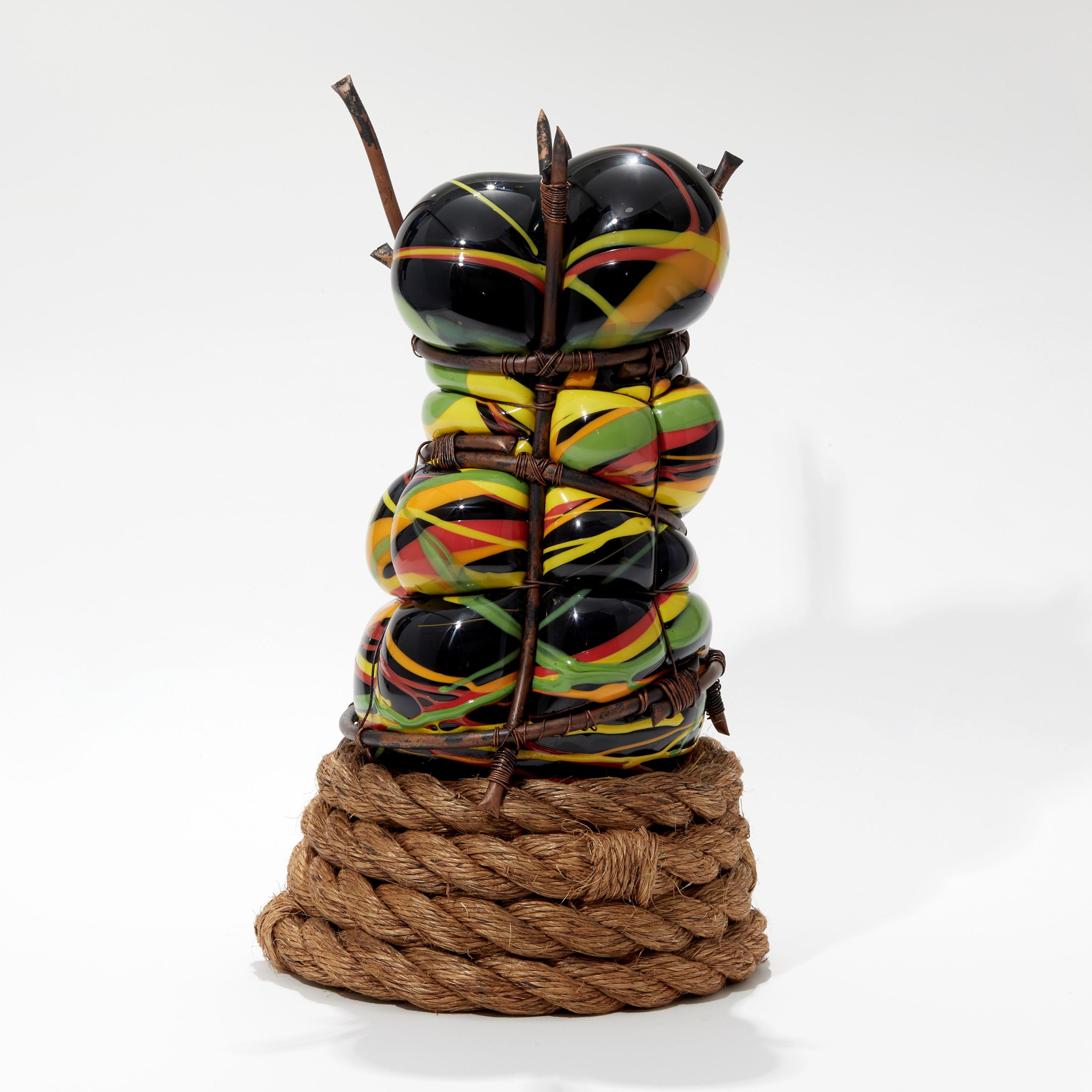 Hand-Crafted Colour-Blind 3, handblown glass, copper & rope mixed-media artwork by Chris Day For Sale