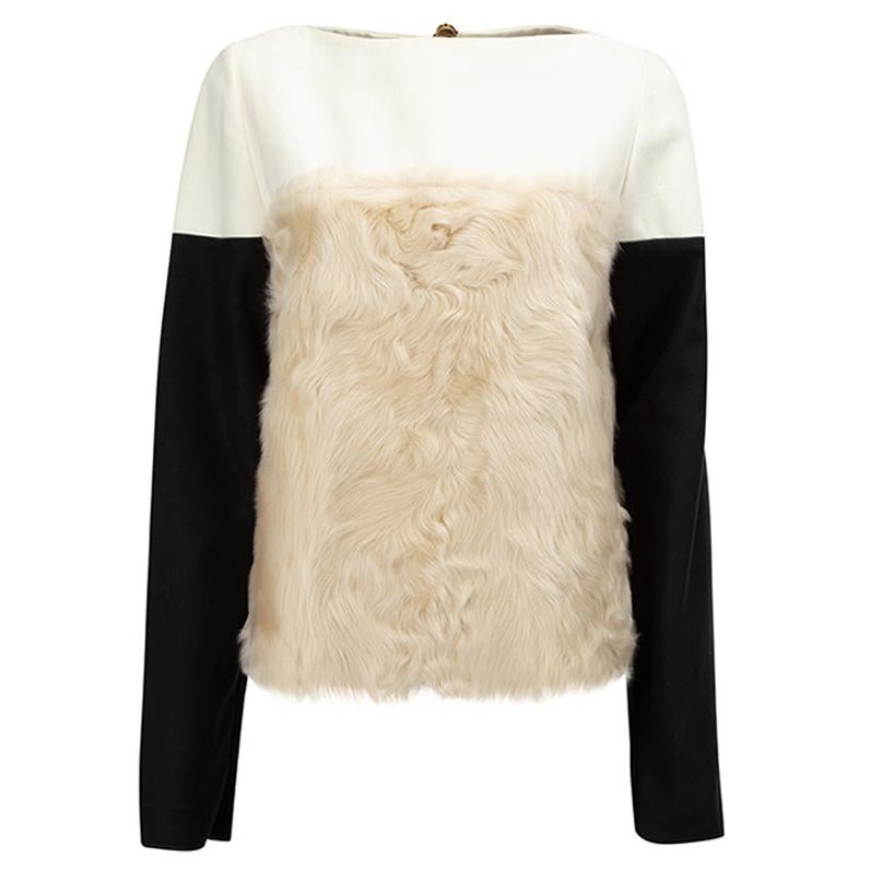 Colour Block Fur Panelled Long Sleeves Top Size L en vente