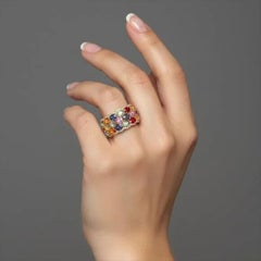 4.45ct Marquise Multi Sapphire & Diamond 14K Gold Band Ring