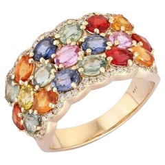 4.45ct Marquise Multi Sapphire & Diamond 14K Gold Band Ring