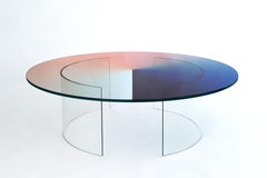 Modern Colour Dial Curved Blue Transparent Glass Coffee Round Table Rive Roshan