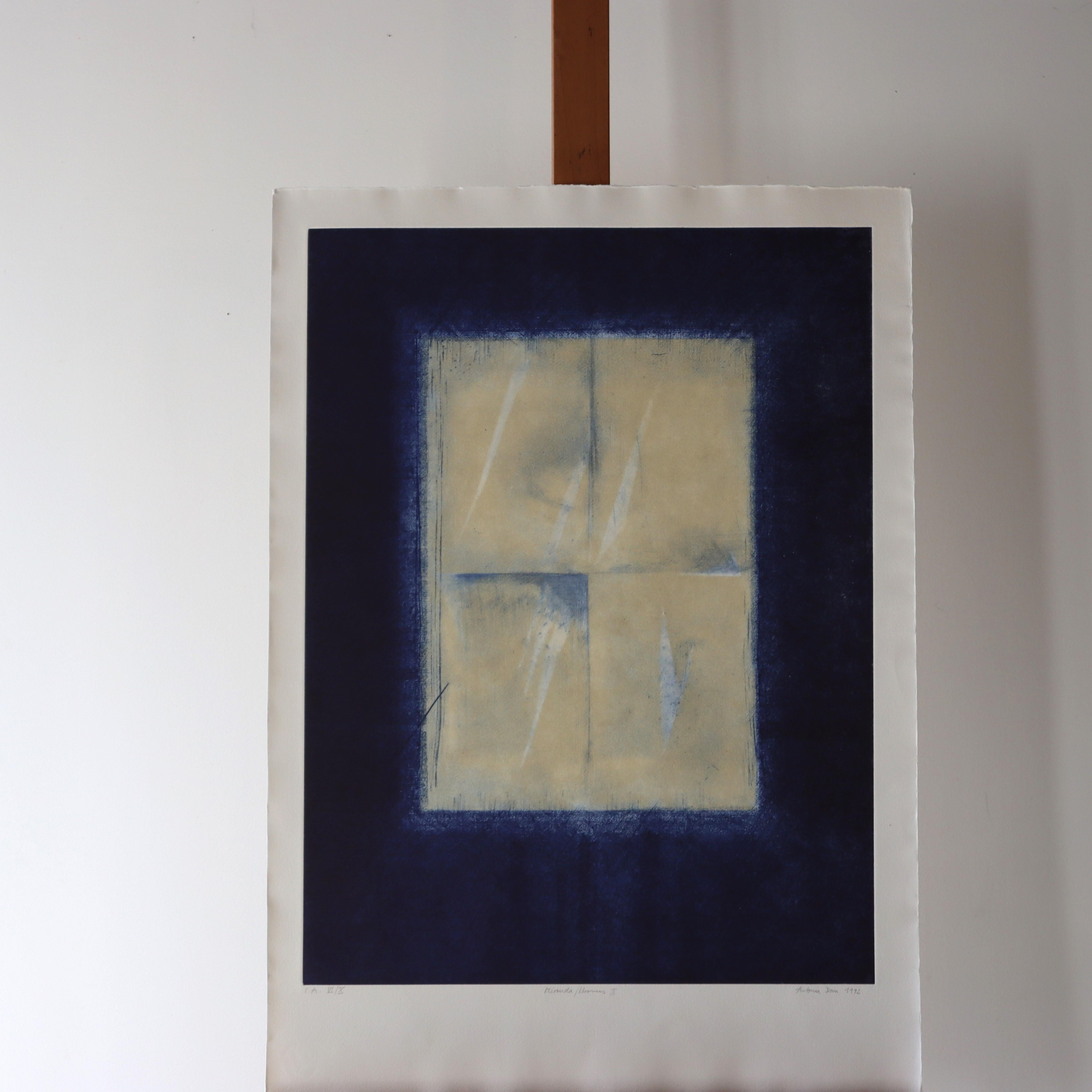 Farbradierung  Antonia Dombrowsky 1992- Farbgravur handgeschöpftes Bütten-Papier (Minimalistisch) im Angebot