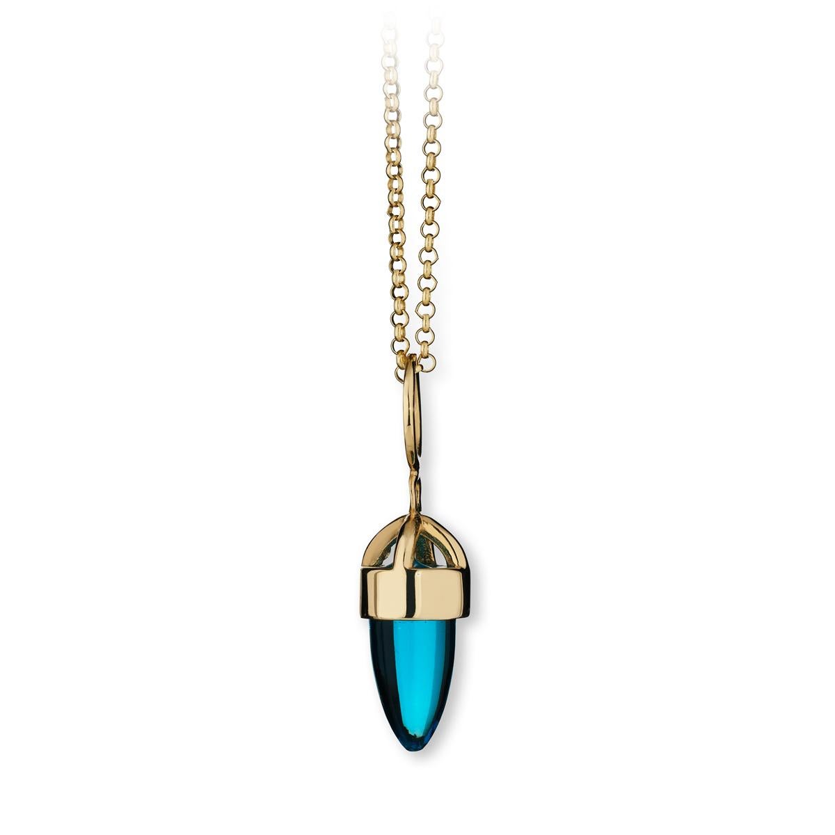 Colour stone modern Blue stone Quartz 18 kt Yellow solid Gold Pendant necklace  8