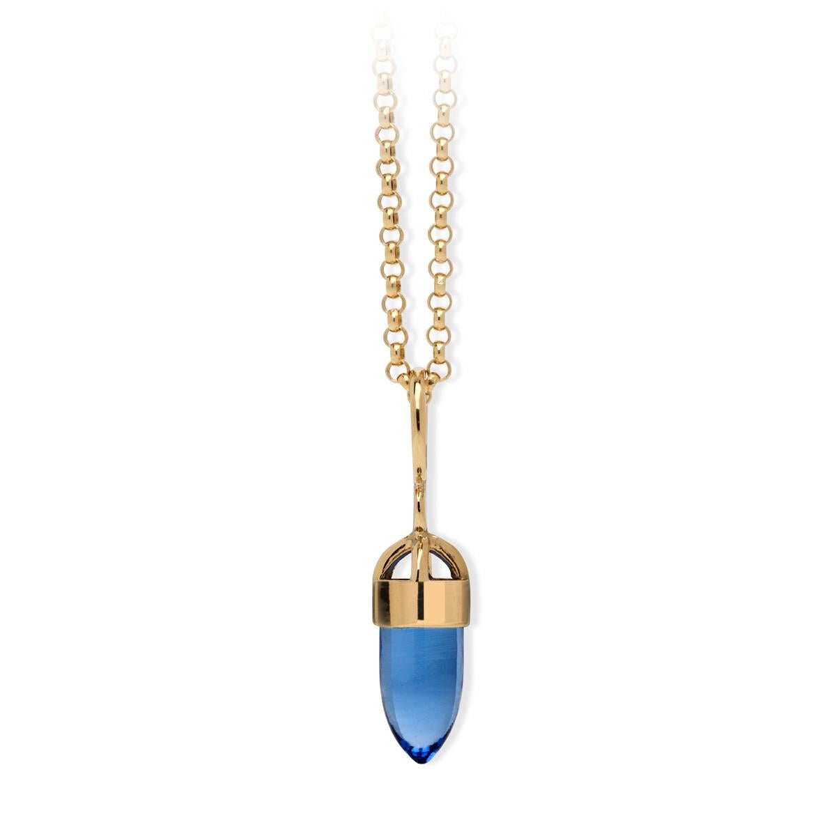 Colour stone modern Blue stone Quartz 18 kt Yellow solid Gold Pendant necklace  5