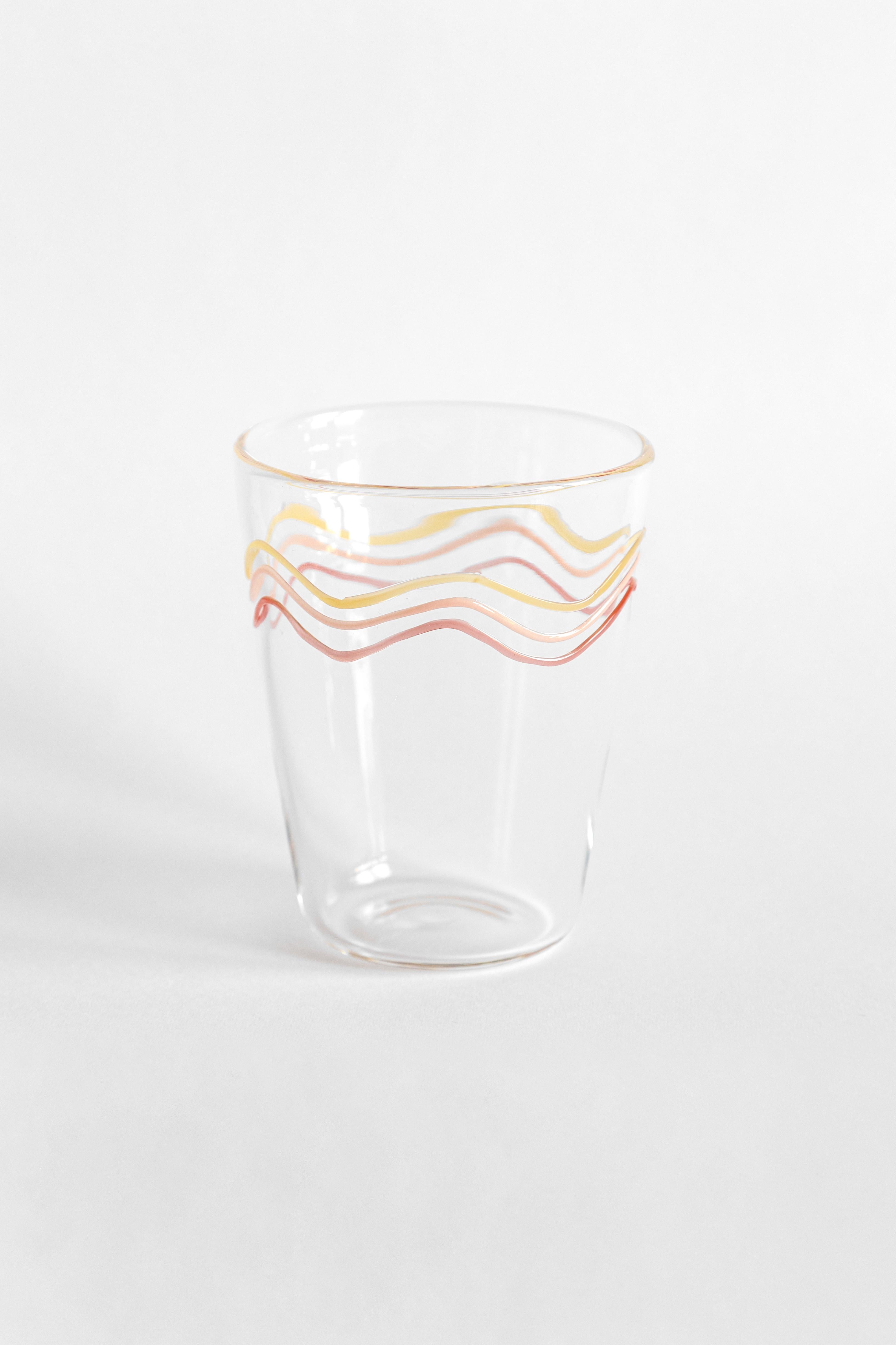 European Colour Waves, Contemporary Blown Water Glass with Decorative Details For Sale