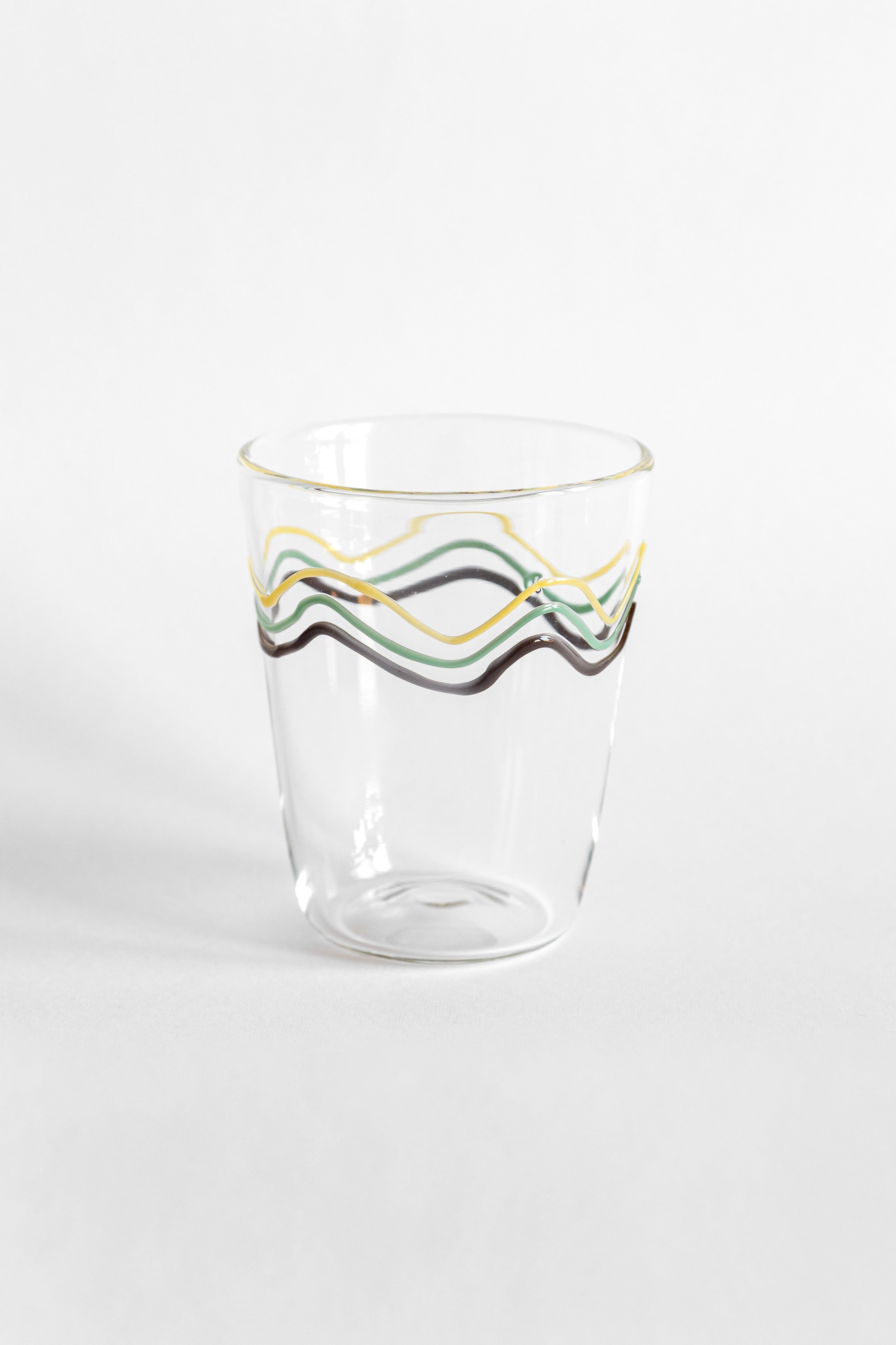 Colour Waves, Contemporary Blown Water Glass with Decorative Details In New Condition For Sale In Milano, Lombardia
