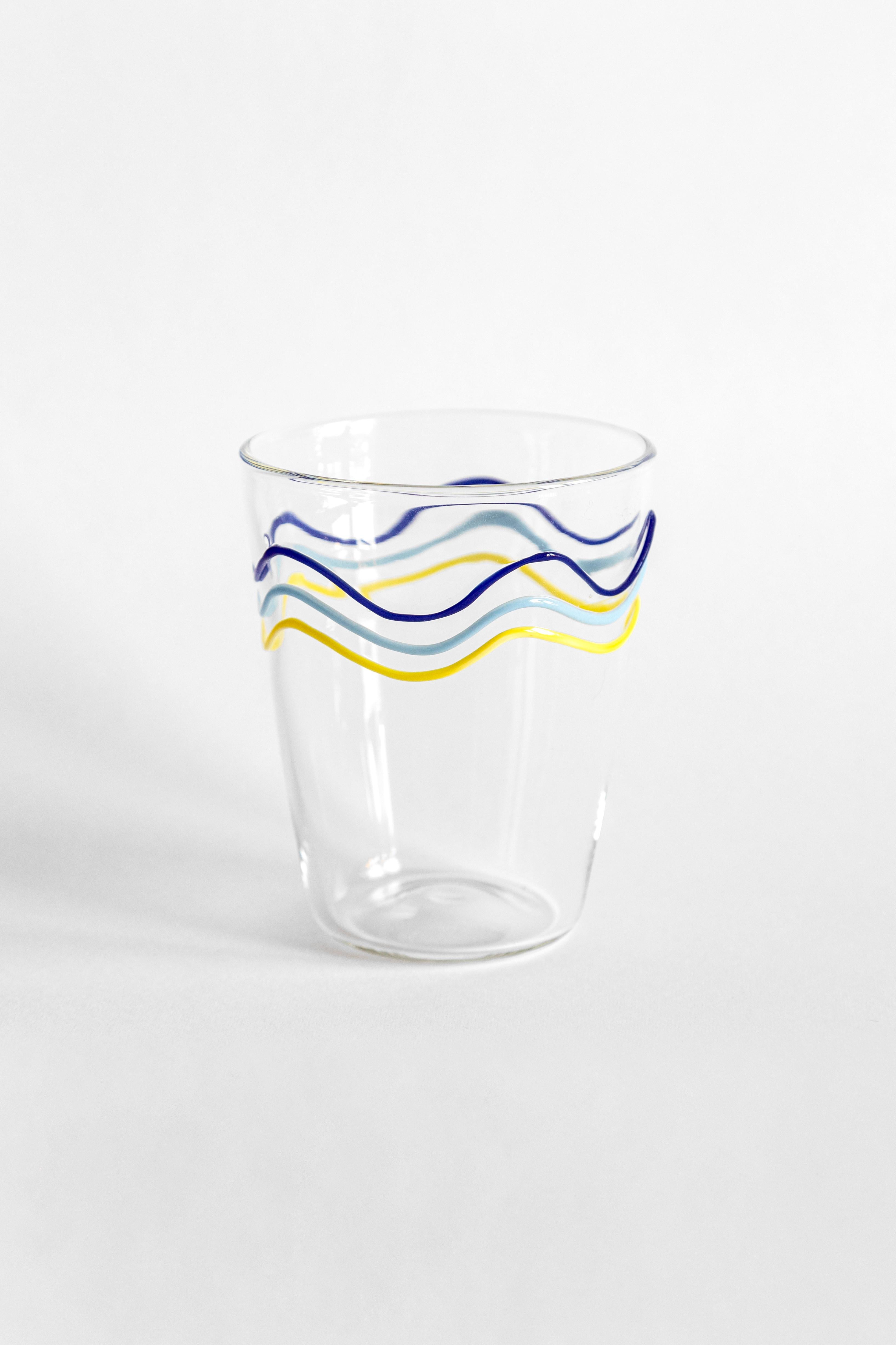 Blown Glass Colour Waves, Contemporary Blown Water Glass with Decorative Details For Sale
