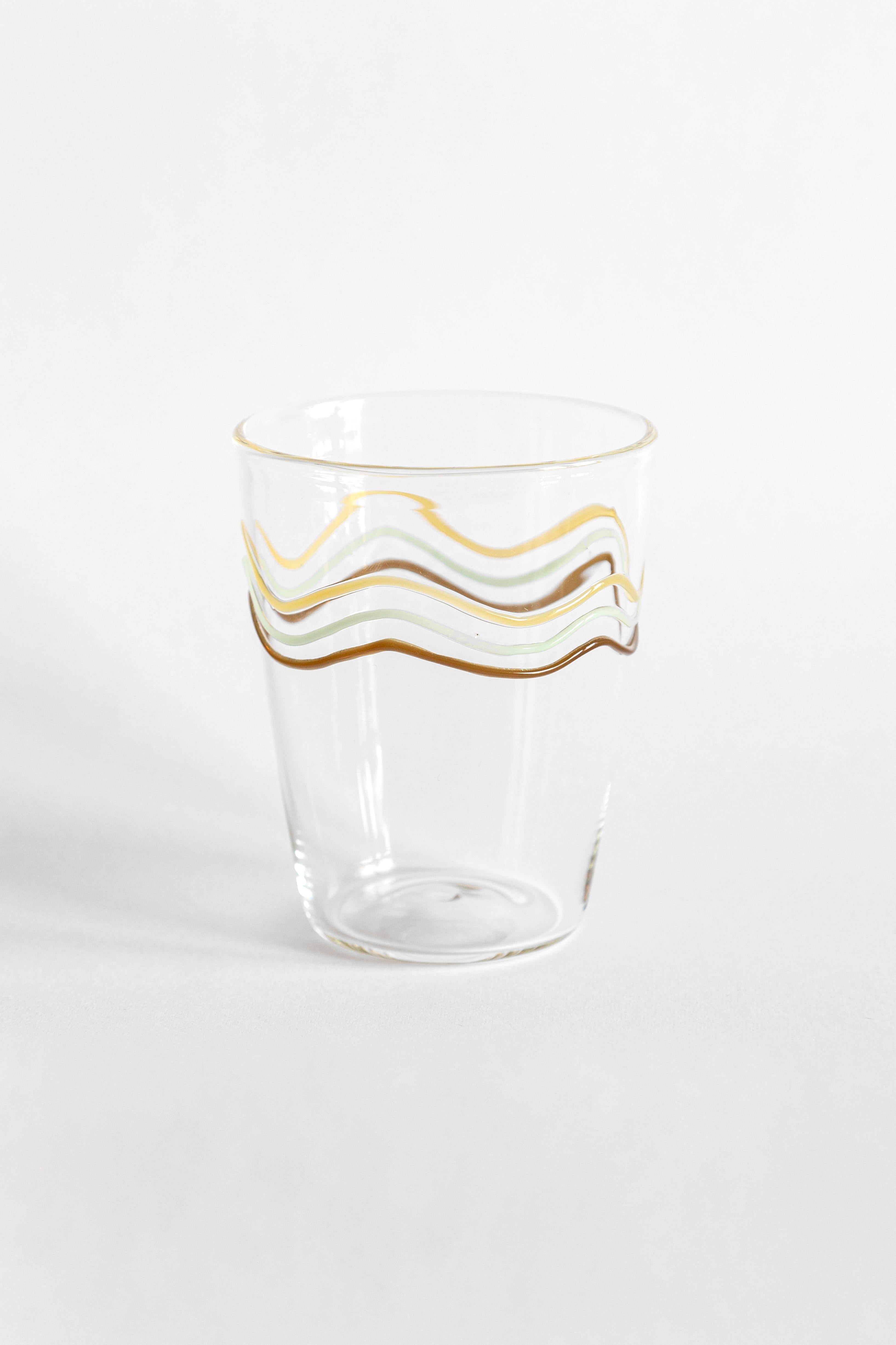 Colour Waves, Contemporary Blown Water Glass with Decorative Details For Sale 1
