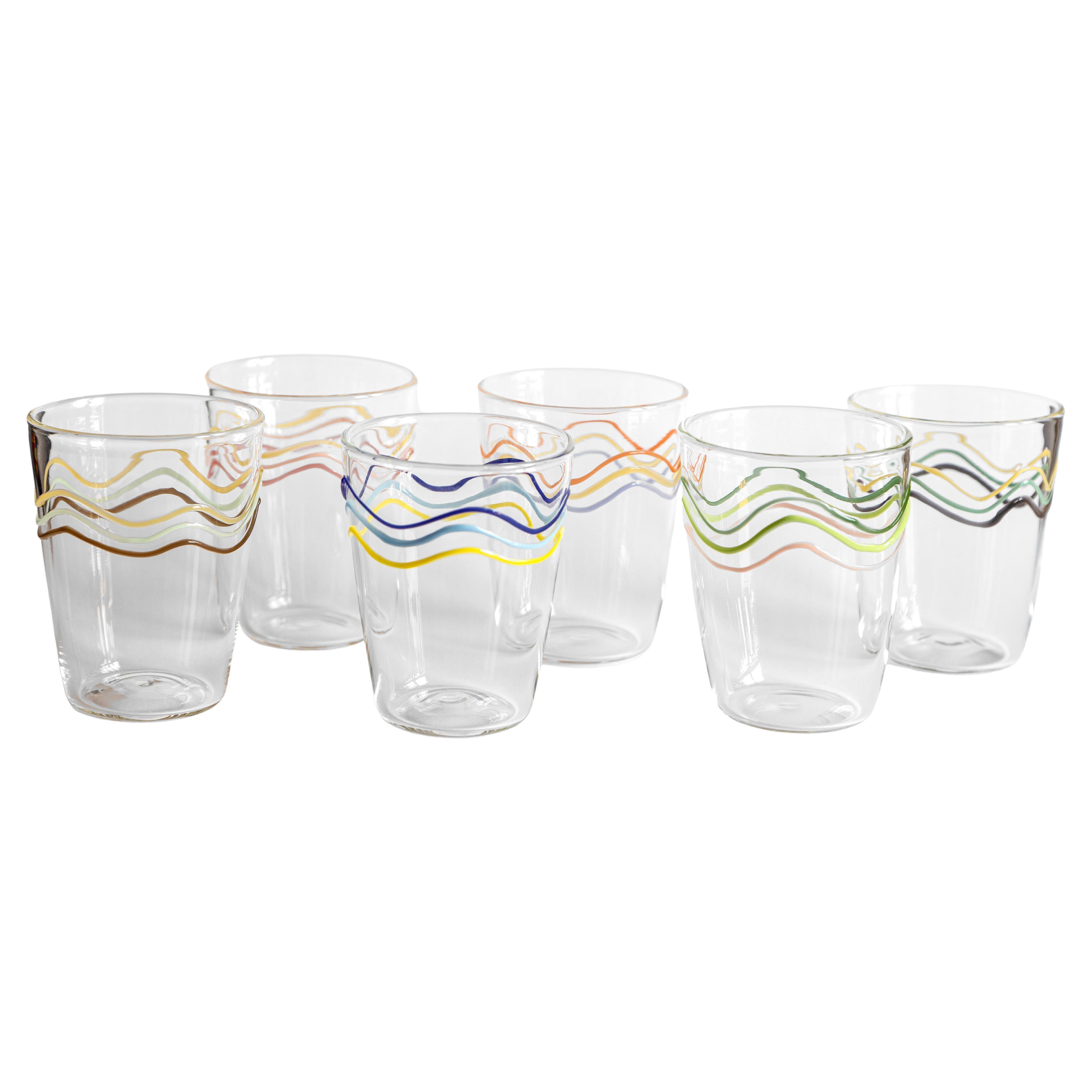 Colour Waves, Contemporary Blown Water Glass with Decorative Details