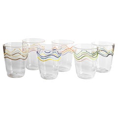 Colour Waves, Contemporary Blown Water Glass with Decorative Details