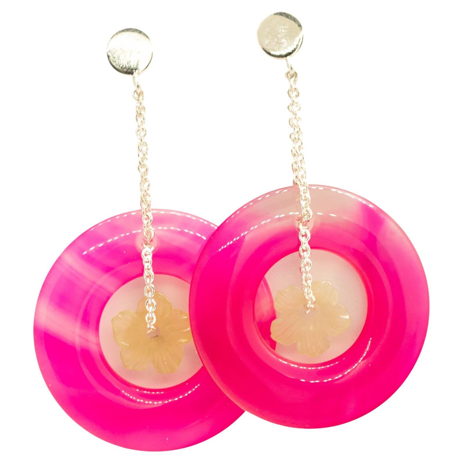 Boucles d
oreilles cocktail fleur en argent sterling 925 et agate colorée Intini Jewels