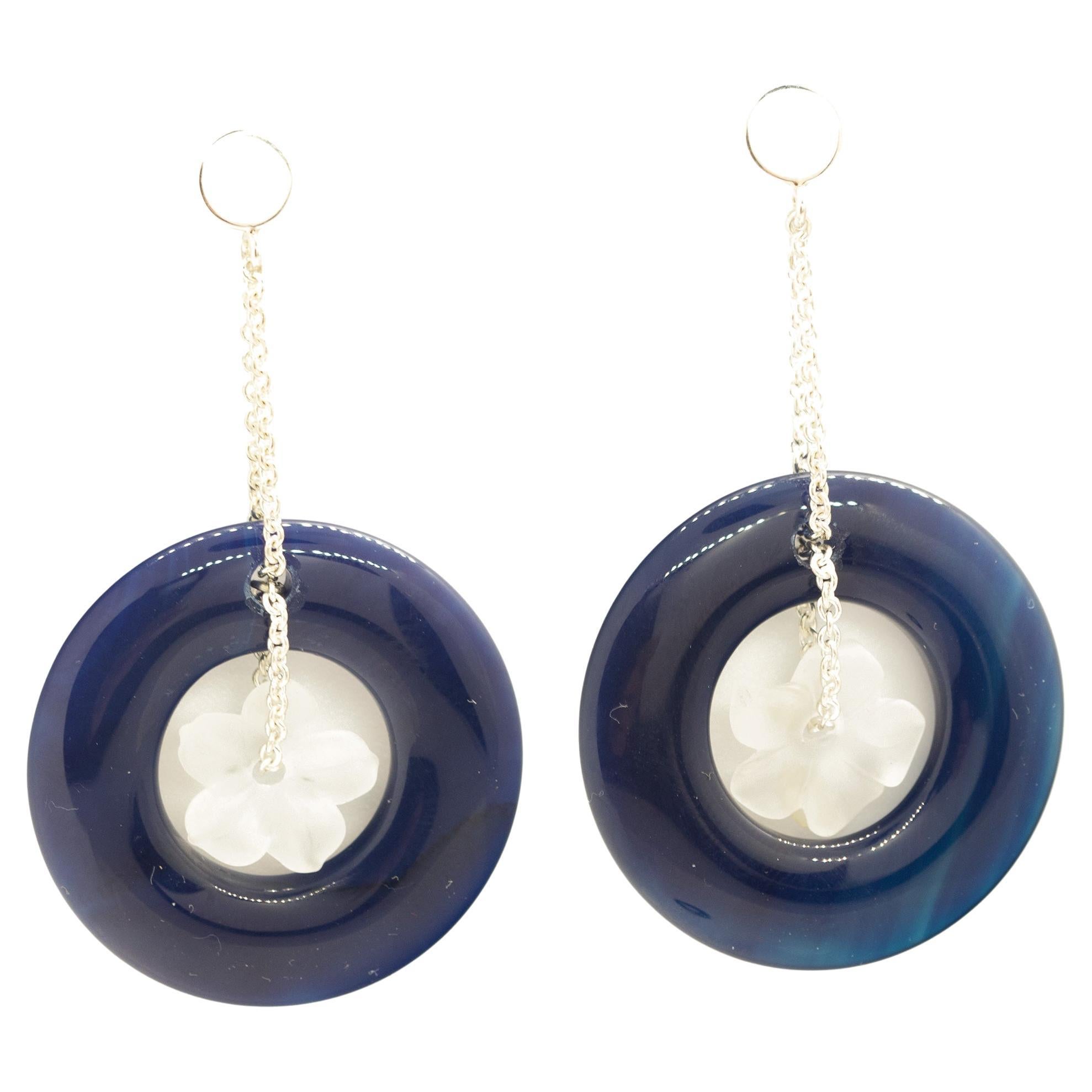 Boucles d
oreilles cocktail fleur en agate colorée 925 et argent sterling Intini Jewels