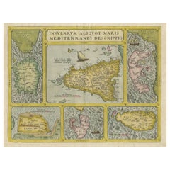 Coloured Antique Map of Sicily, Sardinia, Corfu, Elba, Malta and Zerbi (Jerba)
