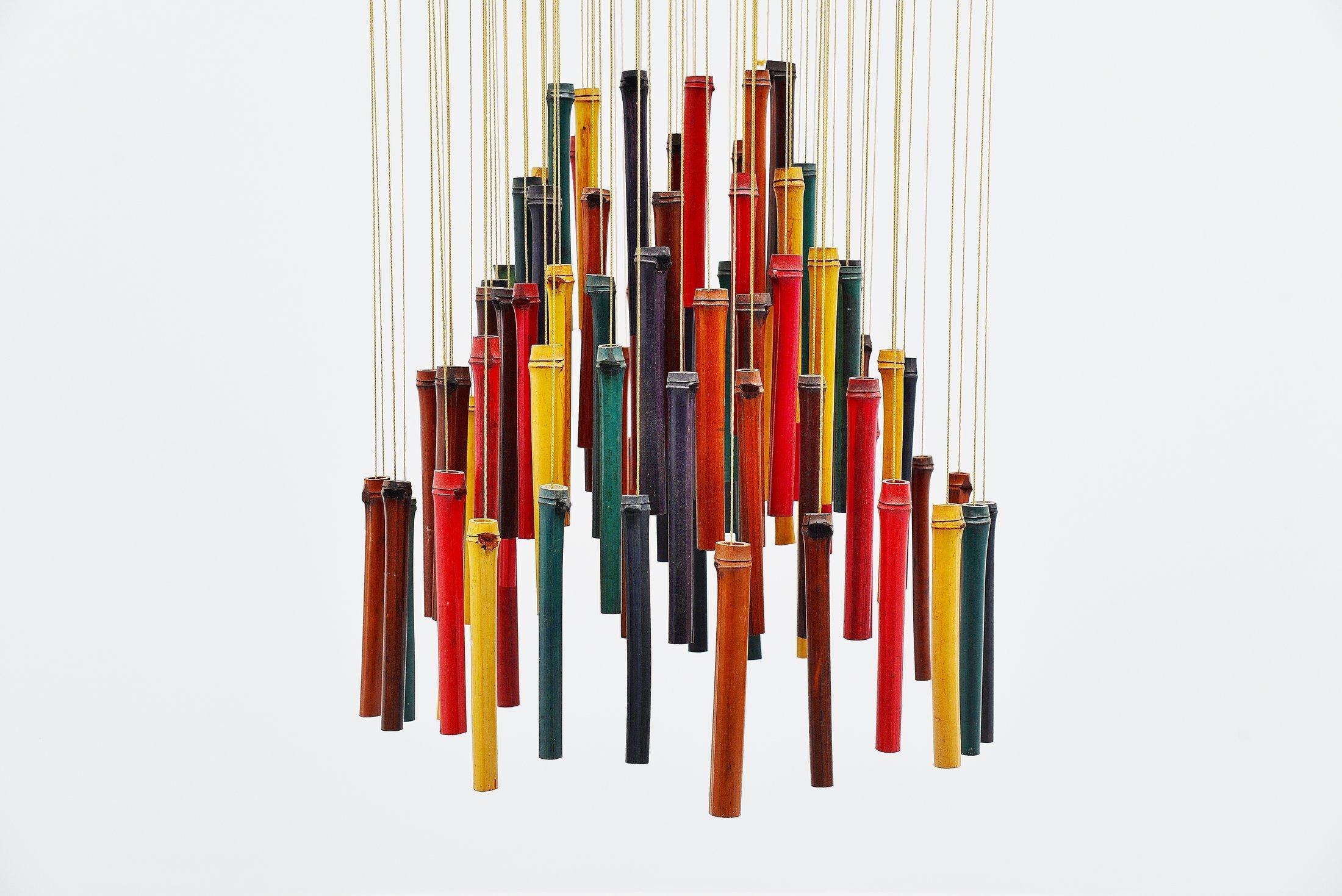 Mid-Century Modern Colored Bamboo Mobile Sculpture, Holland, 1960
