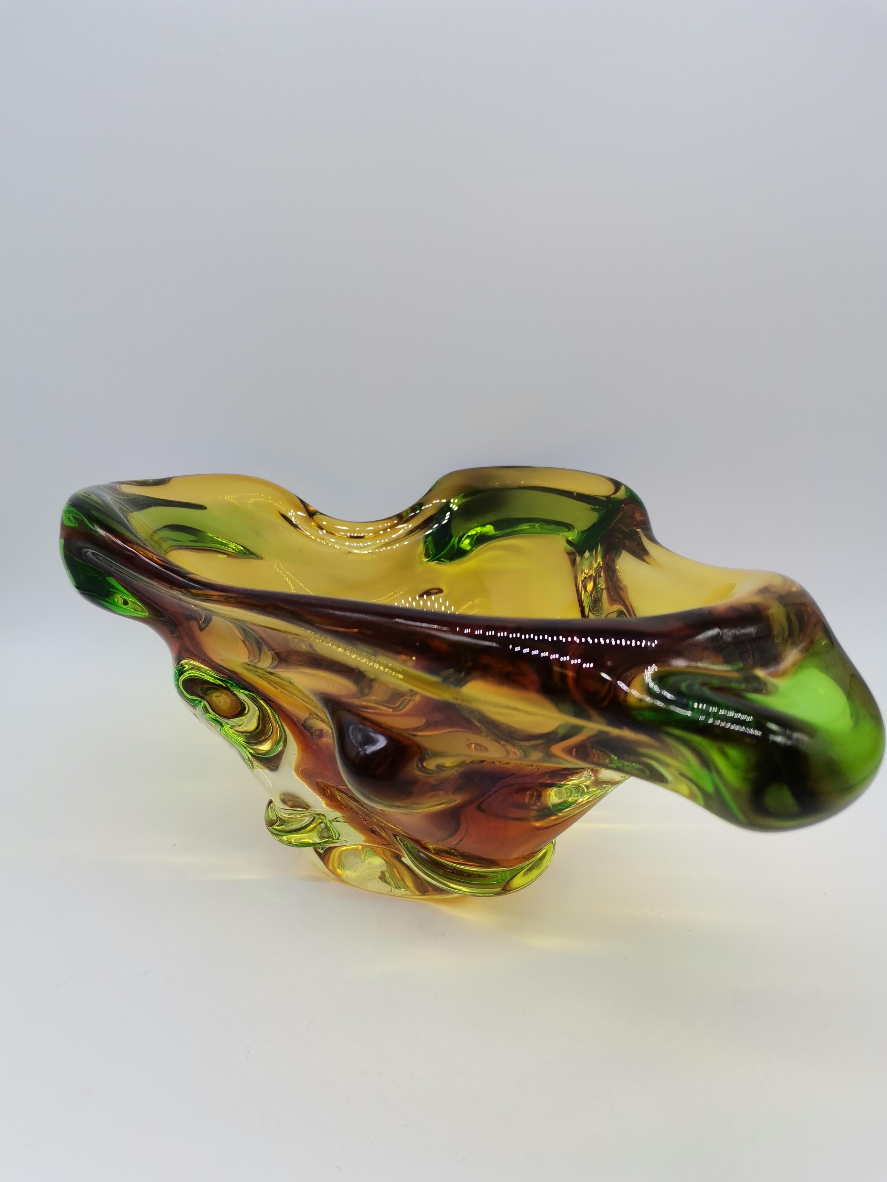 Forged Coloured Bowl or Ashtray, Murano Glass