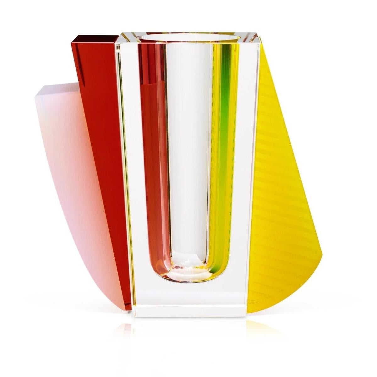 French Coloured Crystal Vase, Contemporary Design, Model RAL. For Sale