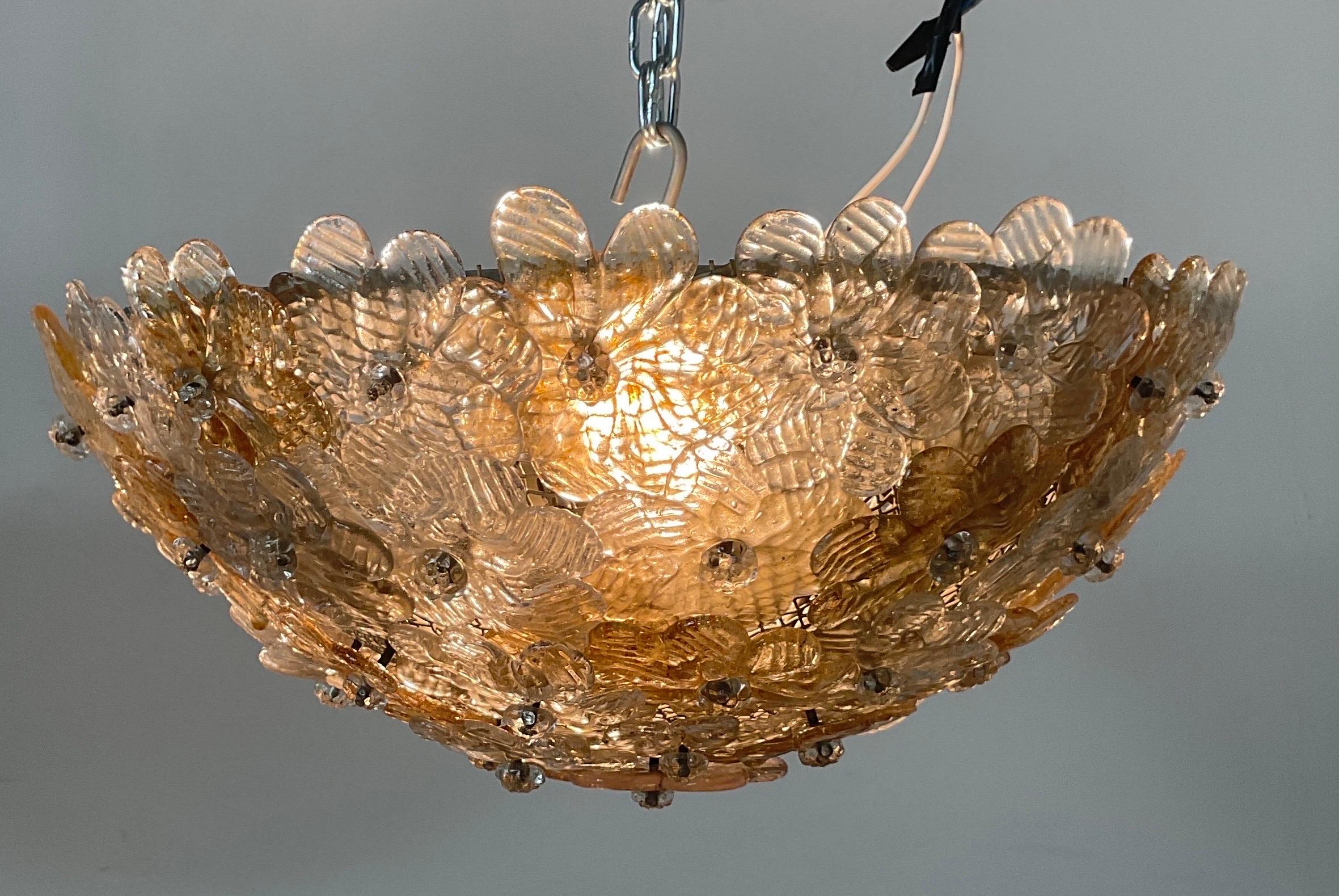 Metal Coloured glass ceiling light attributable to Seguso from the 60s For Sale