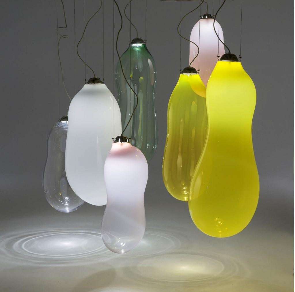 Coloured large big bubble pendant light by Alex de Witte
Each pendant is unique
Dimensions: D 35 x H 95 cm
Materials: Mouth blown glass
It can be purchased as an ensemble or individual, in different dimensions and colors.

Exact precise dimensions