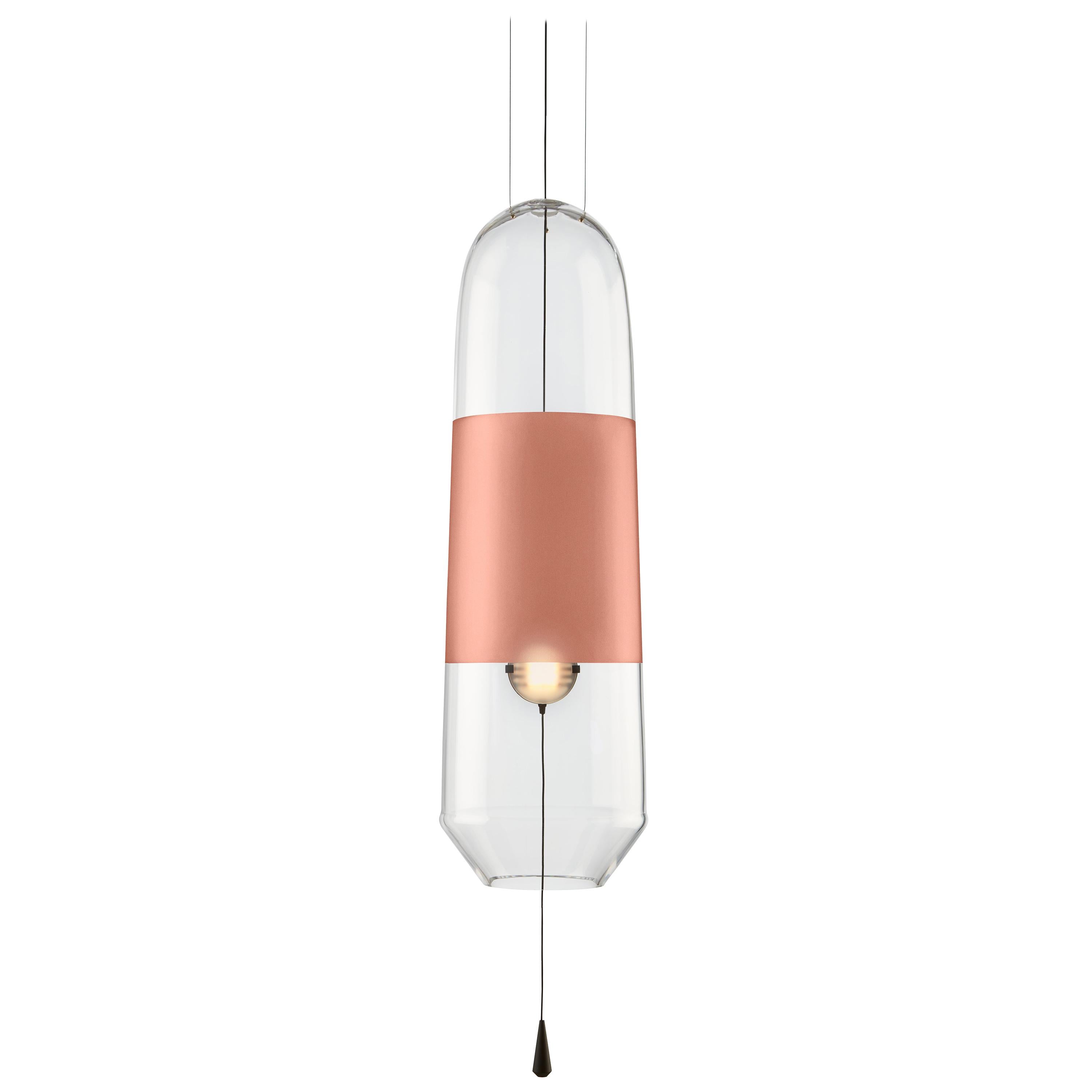 Coloured Limpid light L Coral full-swing, Pendant Light, Hand Blown Glass For Sale