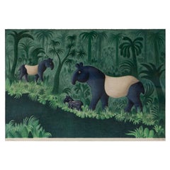 Coloured Lithograph - Tapirs in Jungle