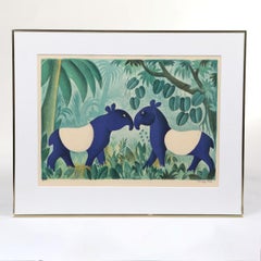 Farbige Lithographie – Tapisserie in Dschungel. Hans Scherfig, Däne 1905 - 1979.