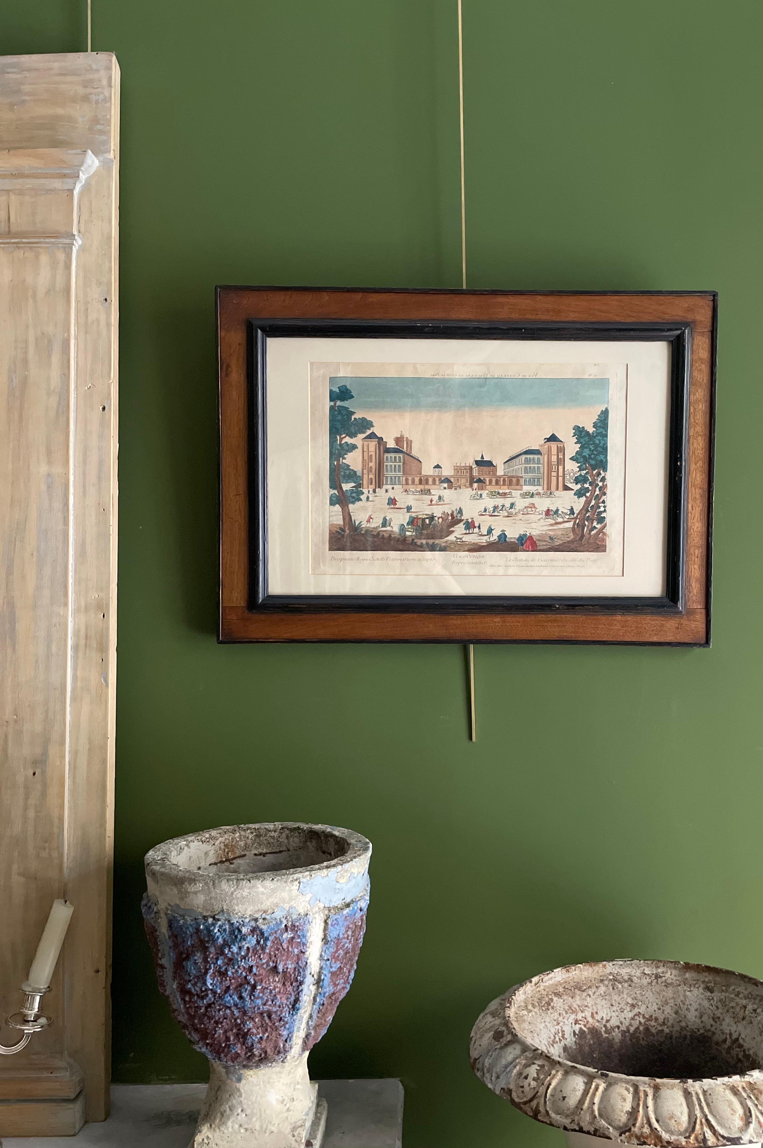 Paper Coloured Optical View 18th century - Le Chateau For Sale
