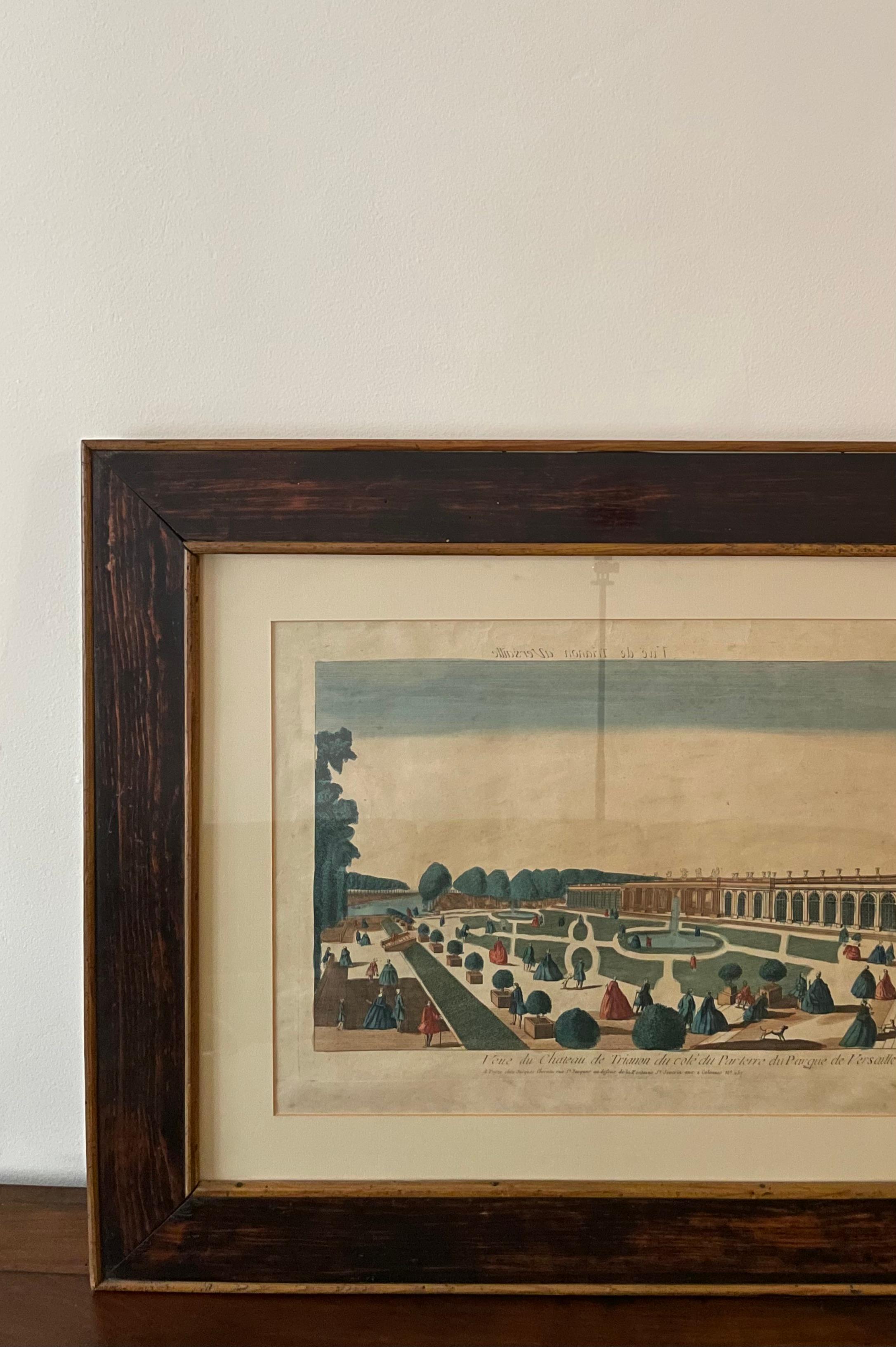 Optical coloured panoramic engraving with fernandine moulding. France, 18th century.

