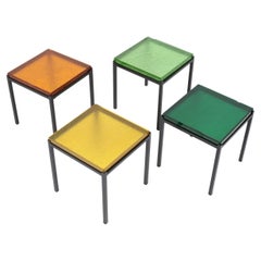 Coloured Saint Gobain Glass Side Tables. French, C. 1980s