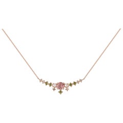 Colourful 18 Karat Gold Necklace With Diamonds, Tourmalines, Cultured Pearls