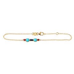 Colourful 18 Karat Gold Bracelet with Sapphire, Turquoises, Spinels and Diamonds