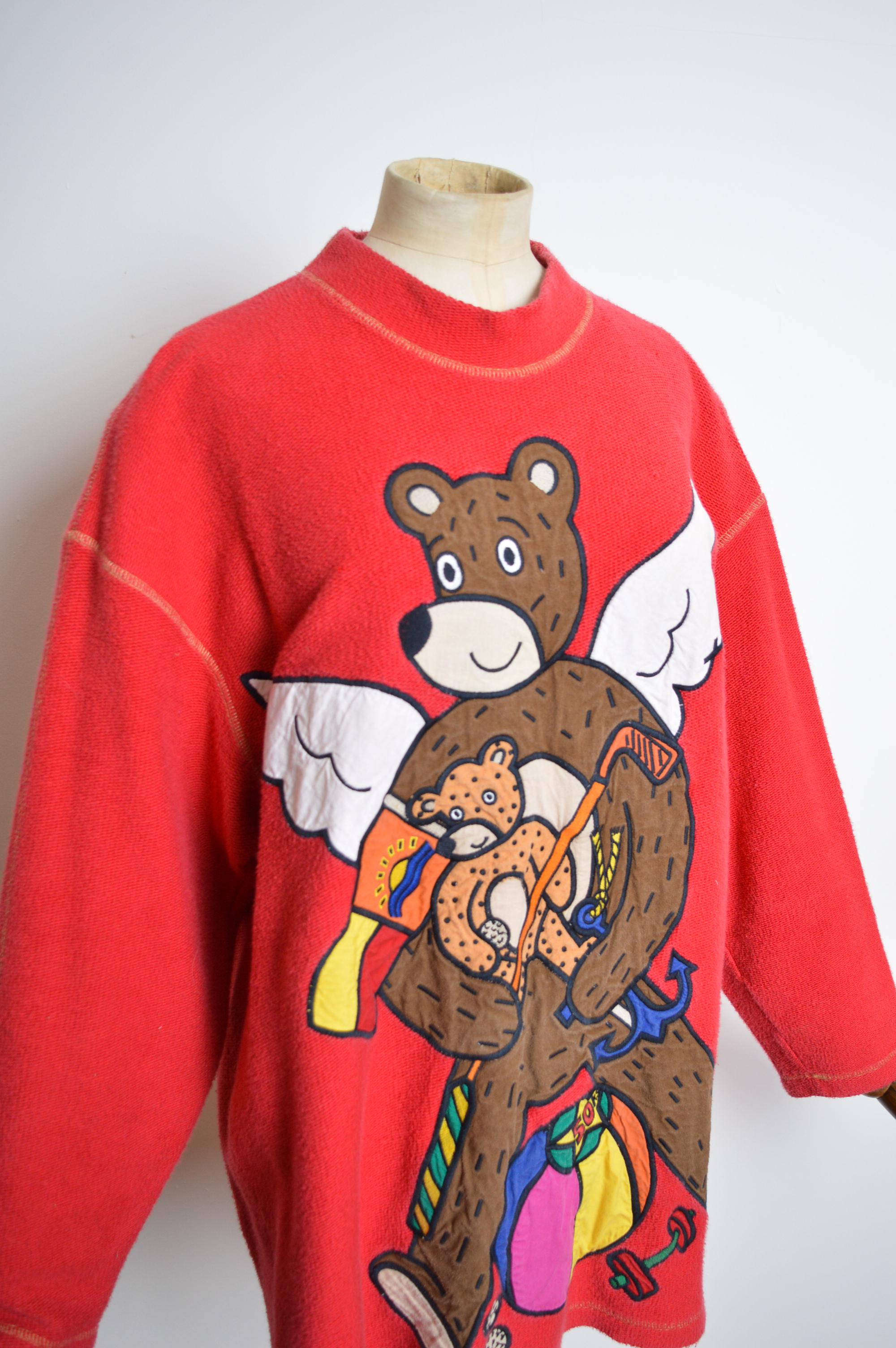 Pull Pull Teddy Bear rouge coloré Jean Charles Castelbajac des années 1990 en vente 5
