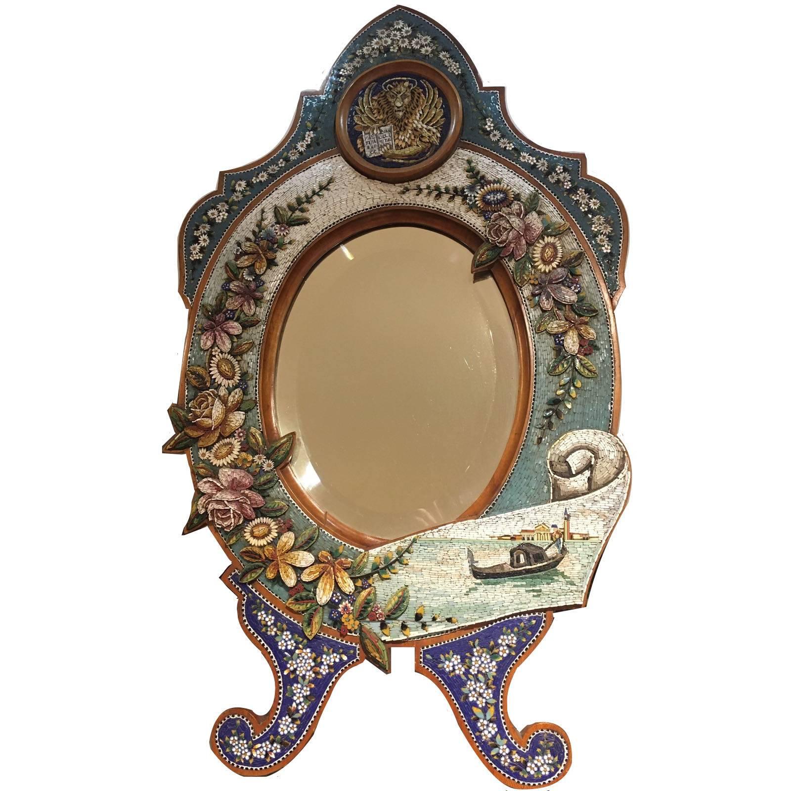 Colourful 19th Century, Italian Micro-Mosaic Mirror For Sale