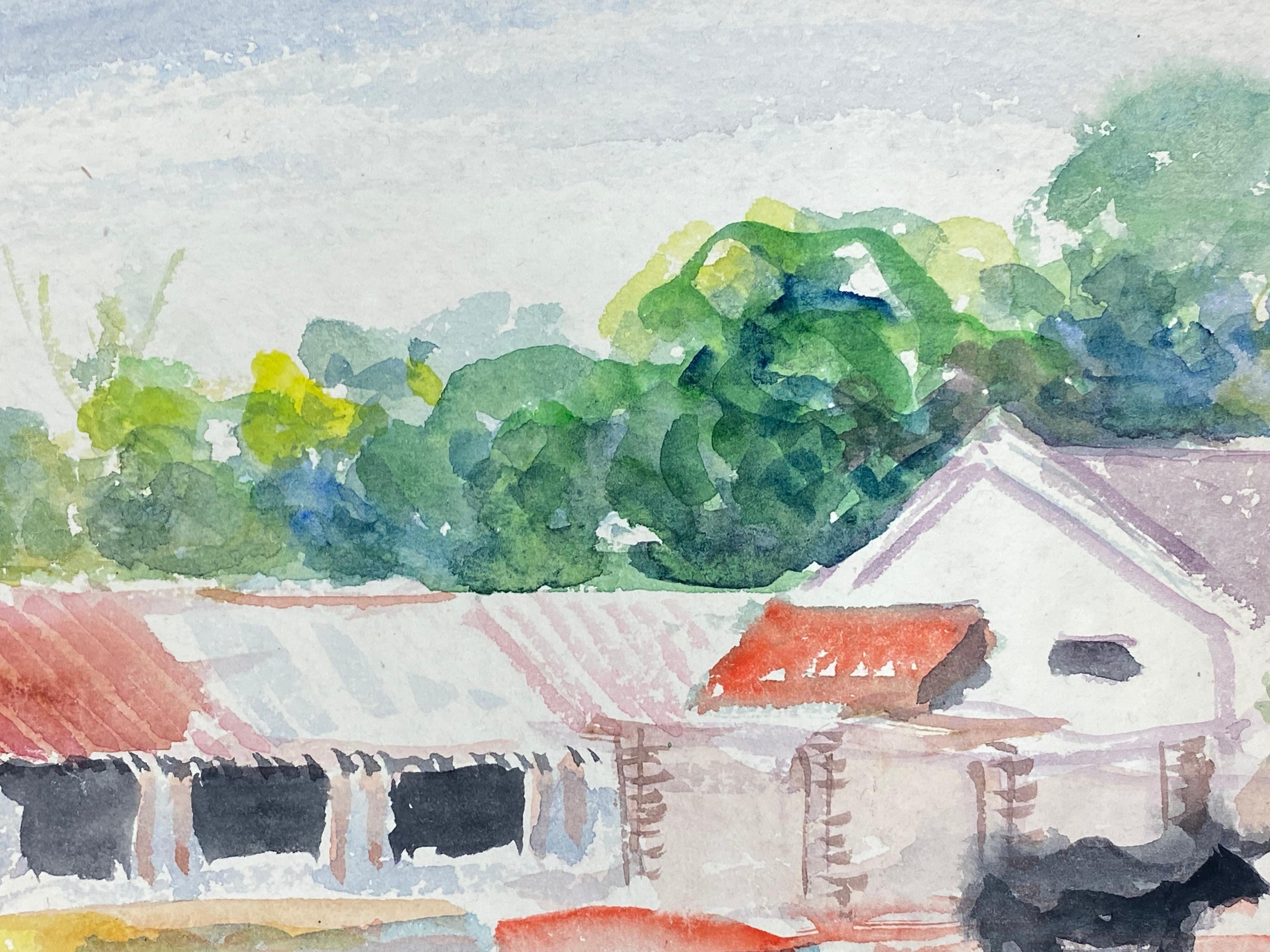 XX secolo Pittura colorata astratta, espressionista francese originale Edifici agricoli in vendita