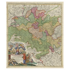 Mappa antica colorata centrata su Norimberga e Bamberga in Germania, 1703 ca.