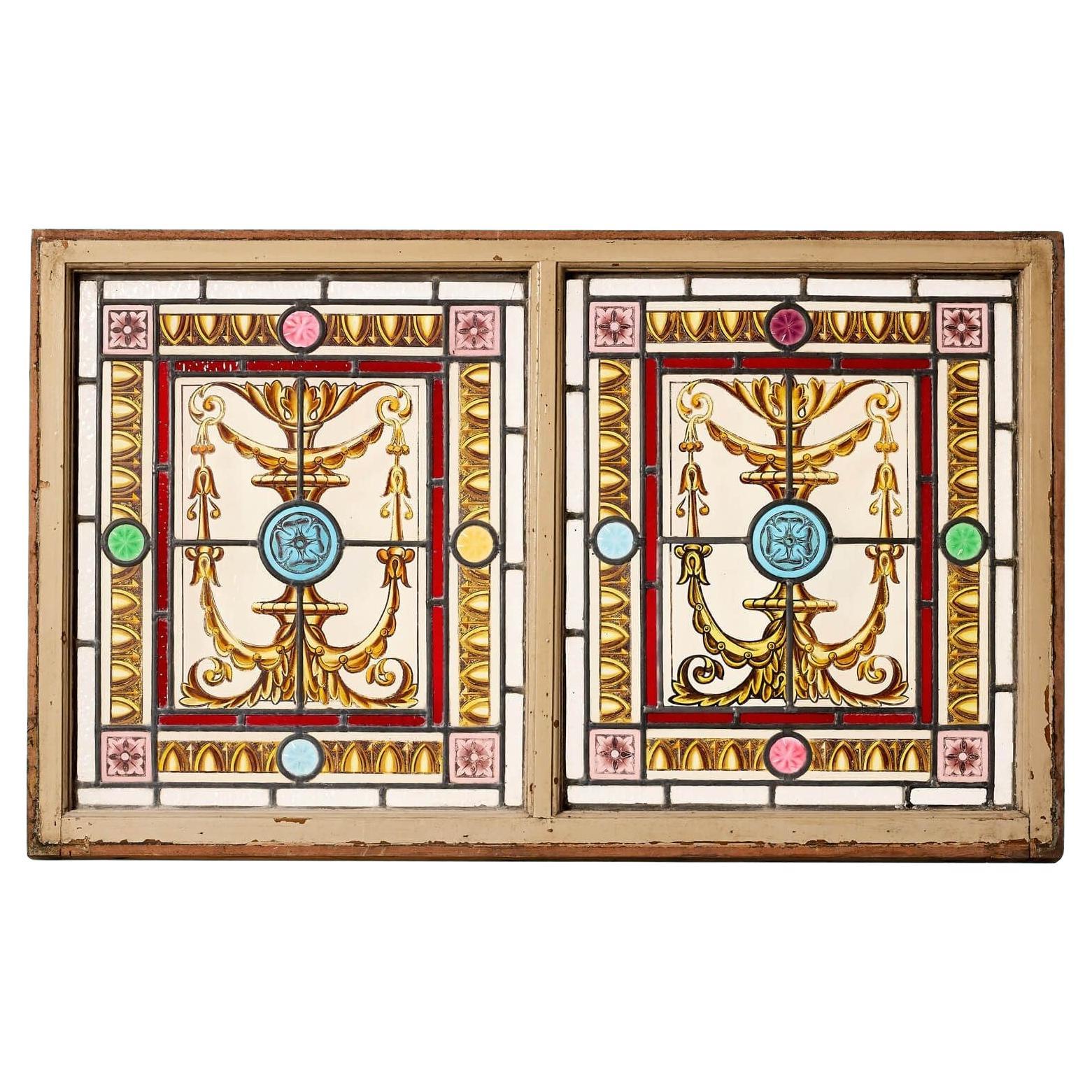Doppia finestra colorata in vetro antico Stained Glass