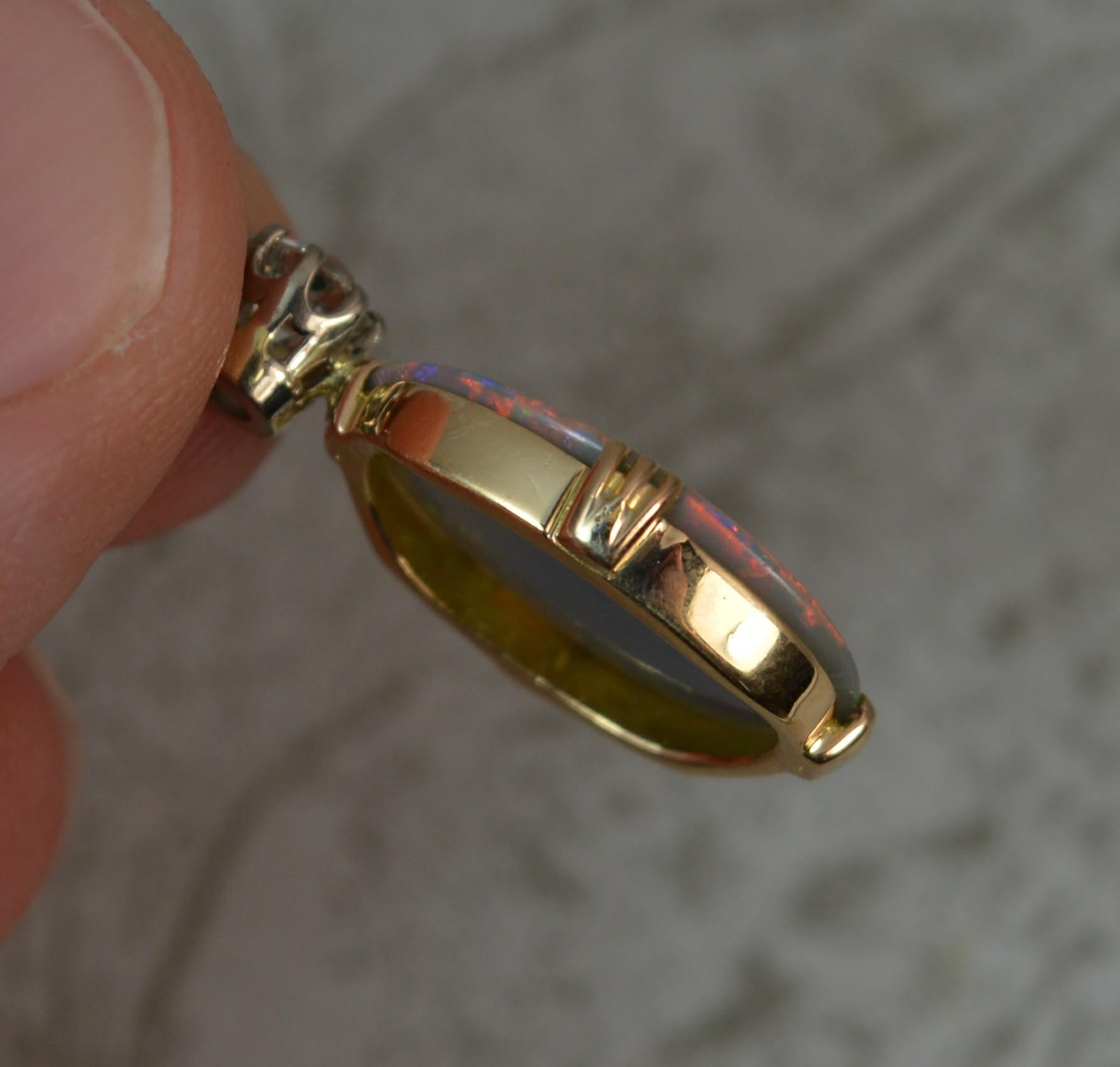 Women's Colourful Black Opal Old Cut Diamond 18 Carat Gold Pendant