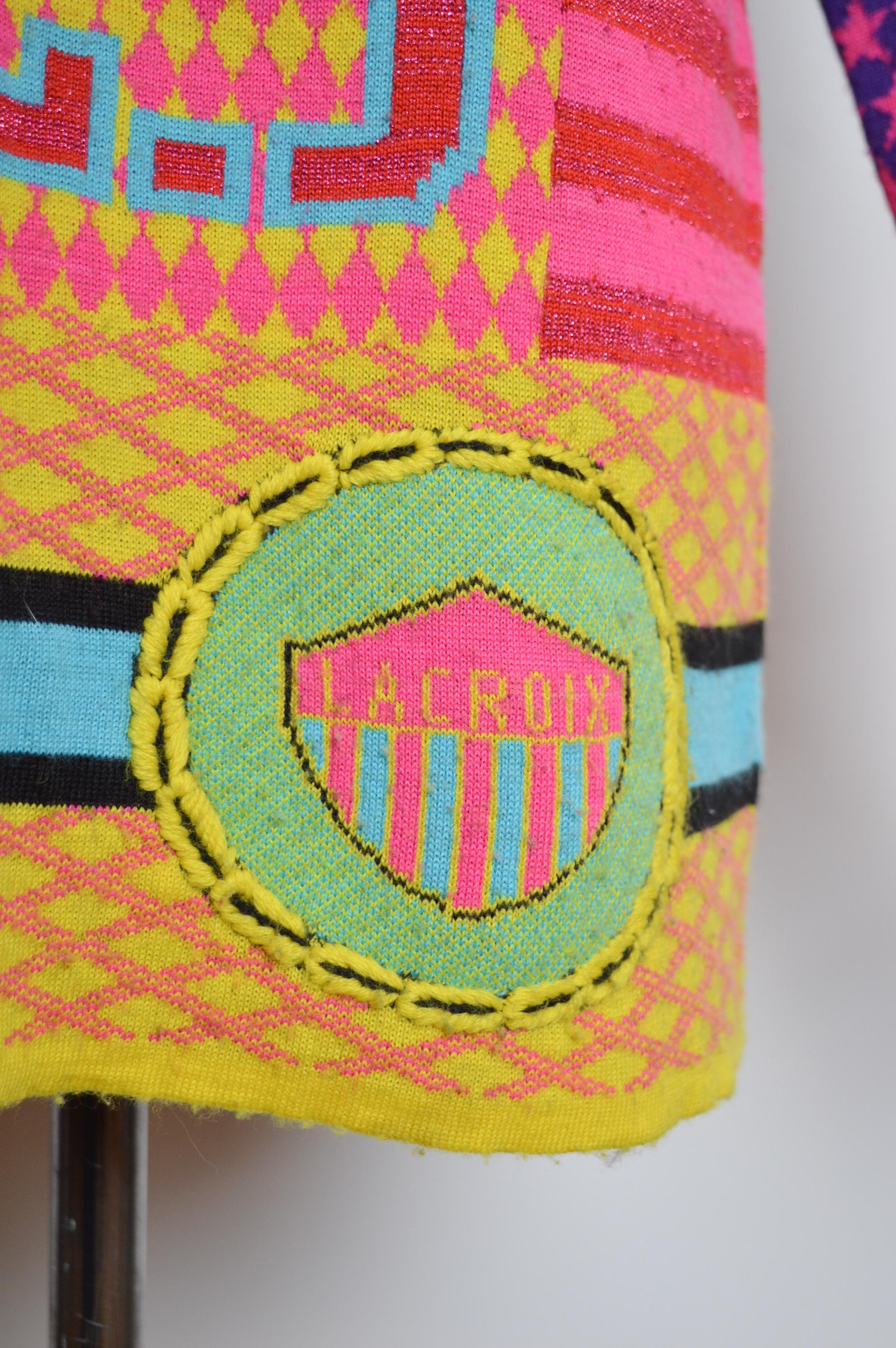 Pull coloré Christian Lacroix des années 1990 en maille arc-en-ciel intense - Pull en laine en vente 5